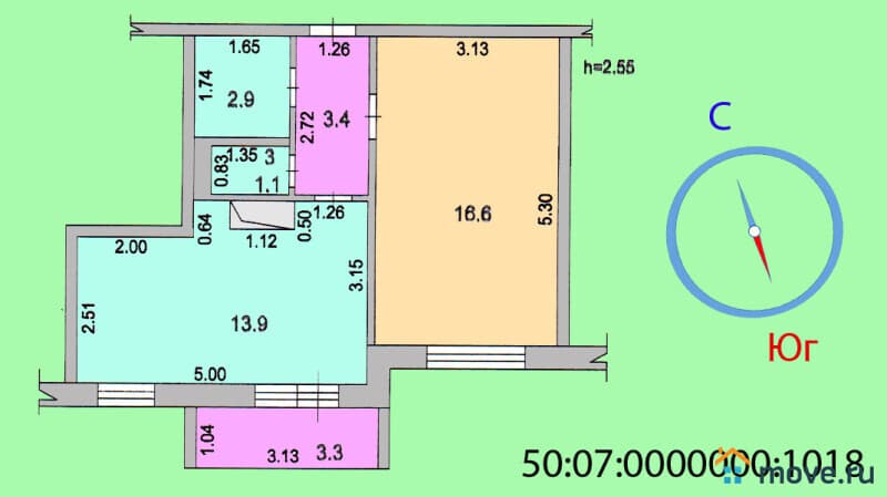 1-комн. квартира, 39.7 м²
