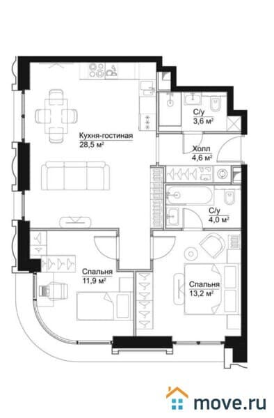 2-комн. квартира, 65 м&sup2;