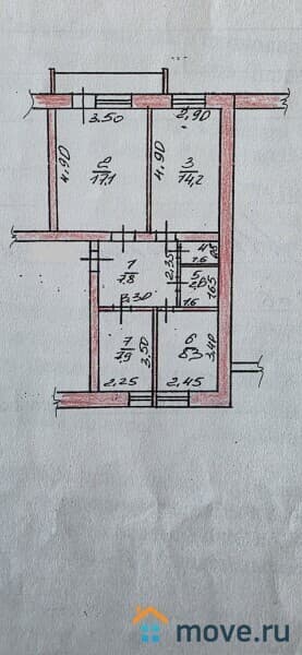 3-комн. квартира, 59 м²