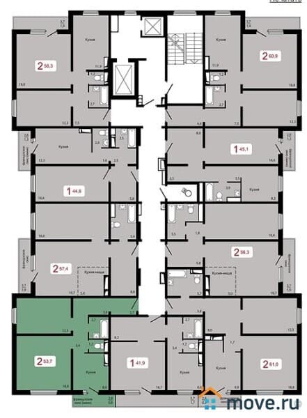 2-комн. квартира, 53.7 м²