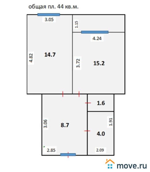 1-комн. квартира, 44 м²