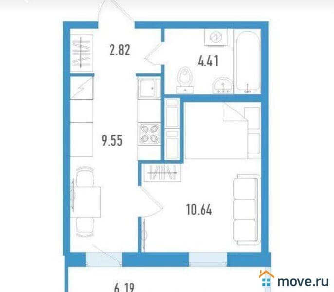 1-комн. квартира, 29.3 м²