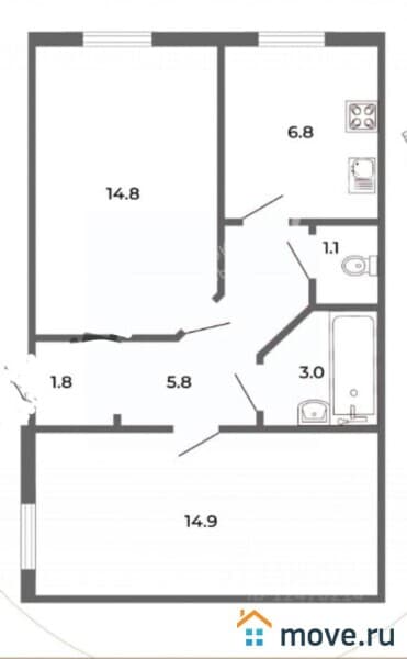 2-комн. квартира, 48.2 м²