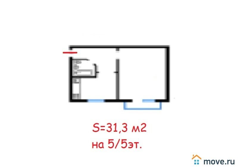 1-комн. квартира, 31 м²