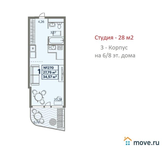 1-комн. квартира, 28 м²