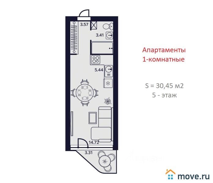 1-комн. квартира, 28 м²