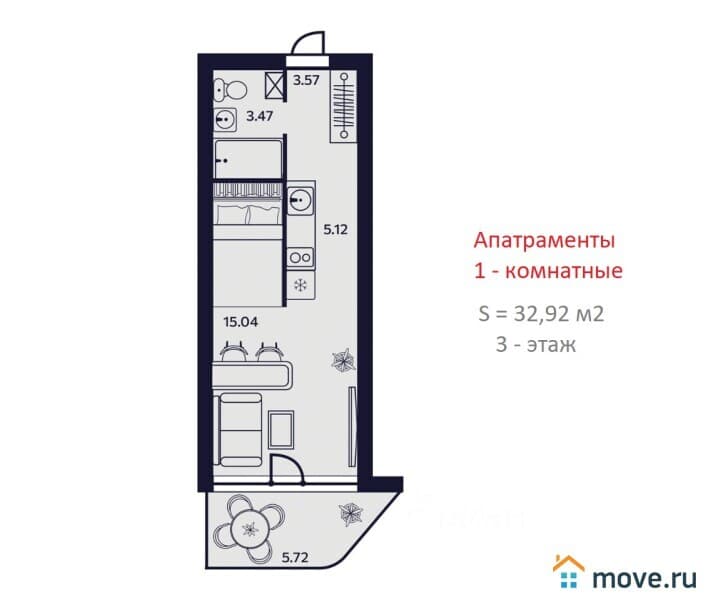 1-комн. квартира, 28 м²