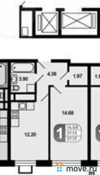 1-комн. квартира, 37.5 м²