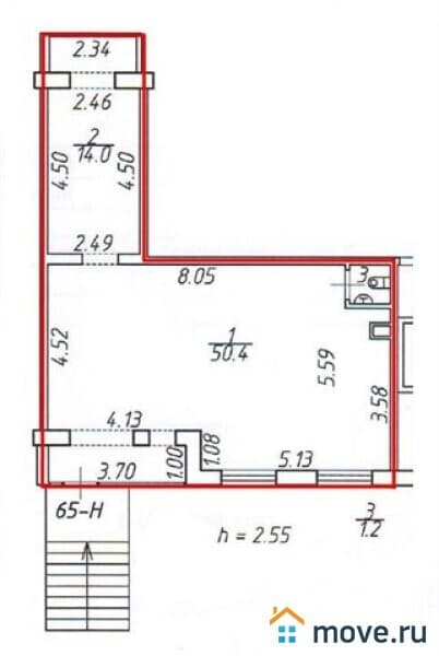 торговое помещение, 65 м²