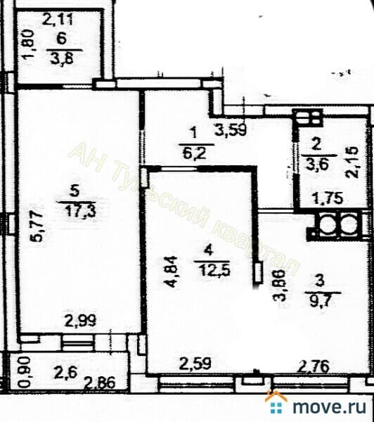 2-комн. квартира, 53.1 м²