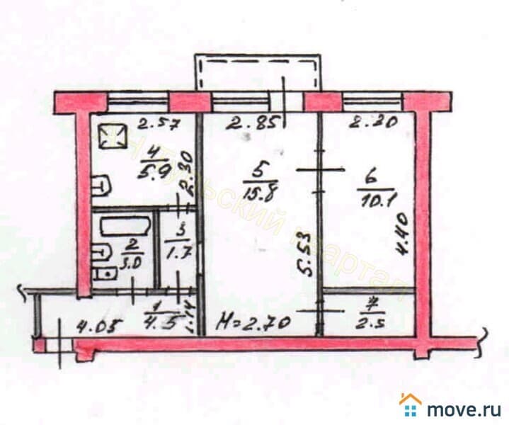 2-комн. квартира, 43.5 м²