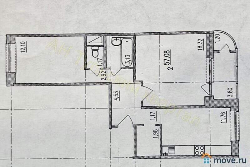 2-комн. квартира, 57.3 м²