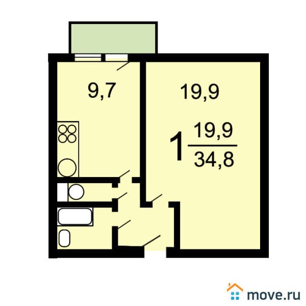 1-комн. квартира, 35 м²