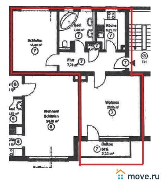 3-комн. квартира, 61 м²