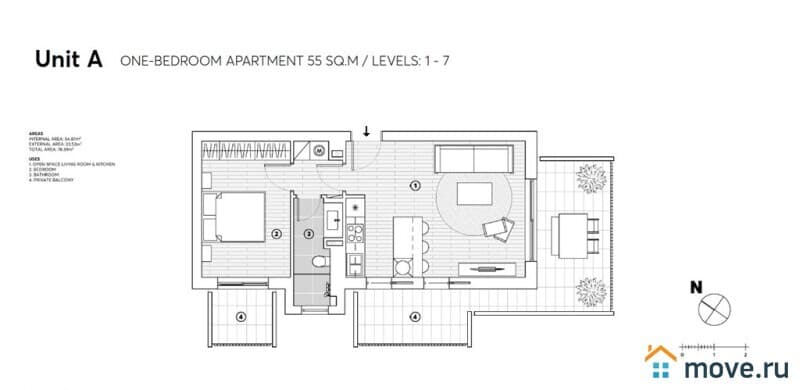 2-комн. квартира, 53 м²