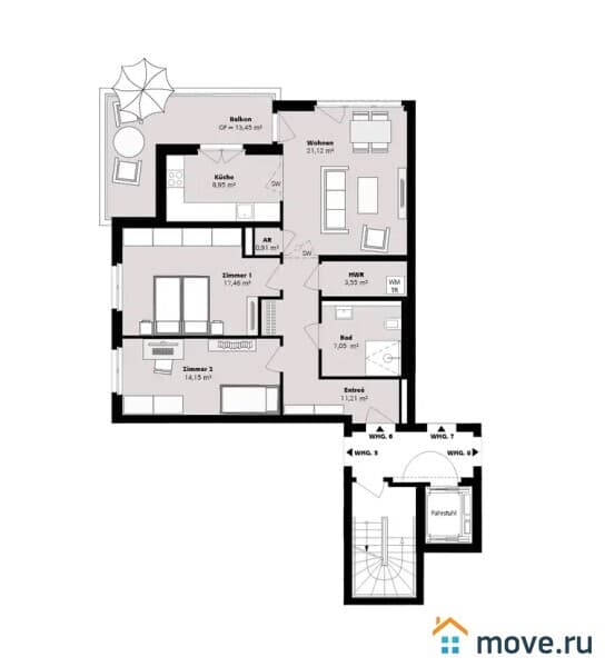 3-комн. квартира, 91 м²