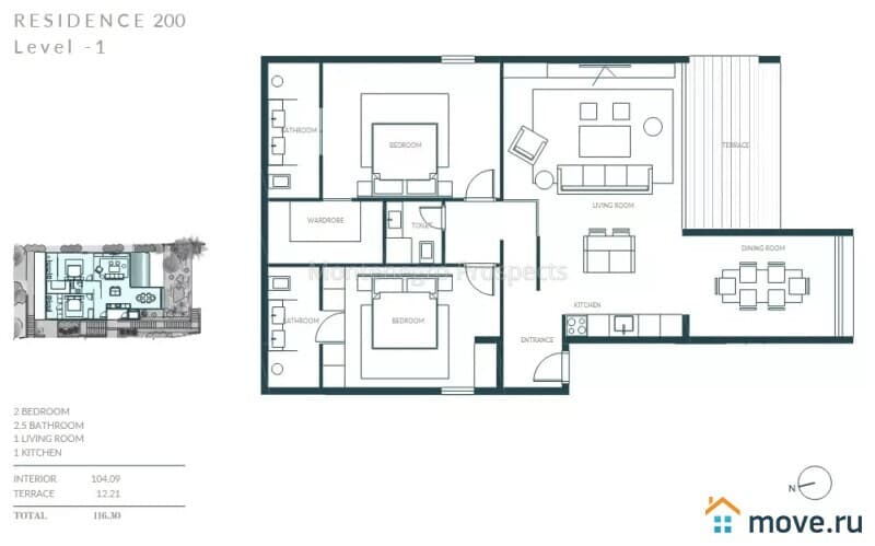 2-комн. квартира, 64 м²