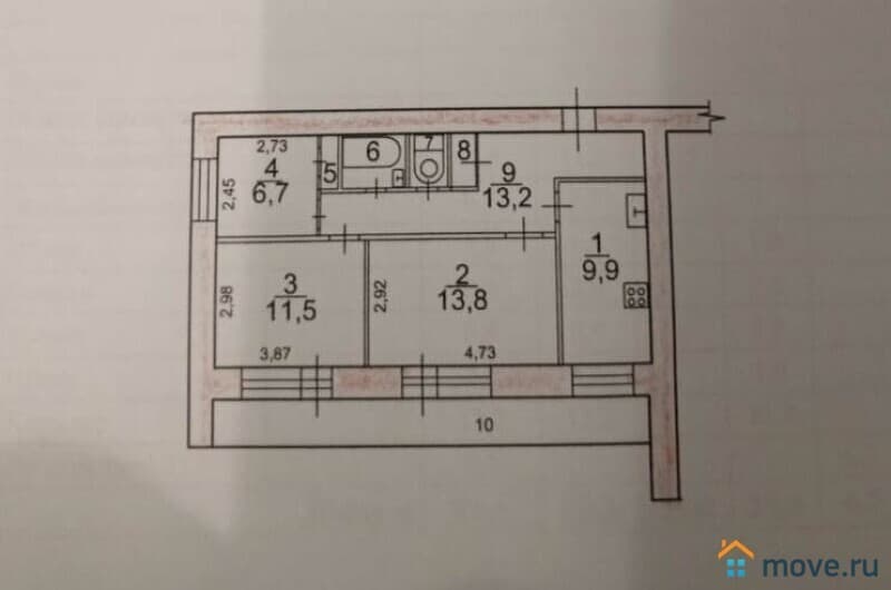 3-комн. квартира, 66.8 м²