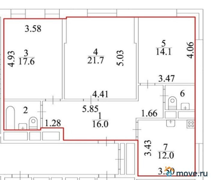 3-комн. апартаменты, 88.2 м²