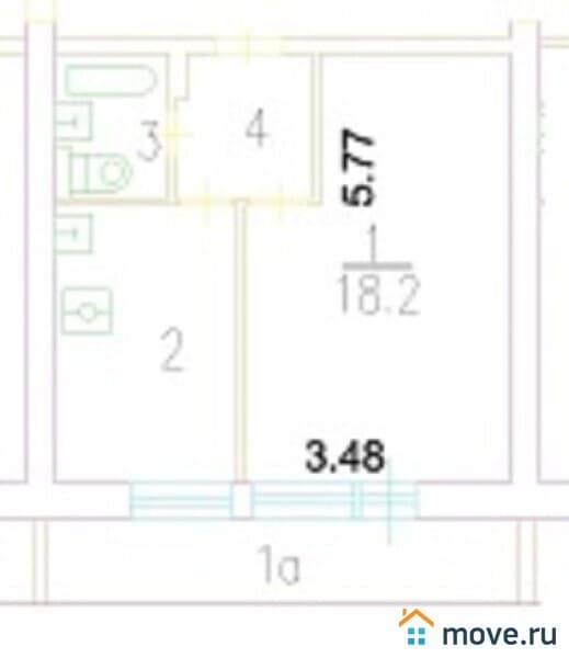 1-комн. квартира, 33.9 м²