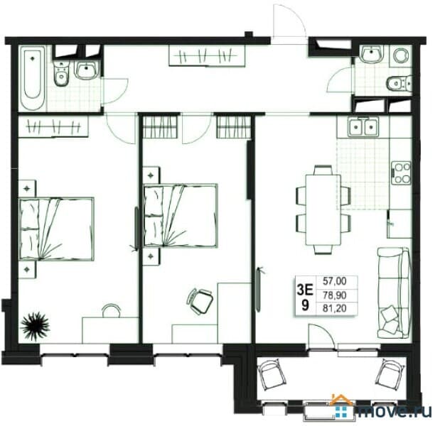 3-комн. квартира, 79 м&sup2;