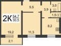 2-комн. квартира, 52.4 м²