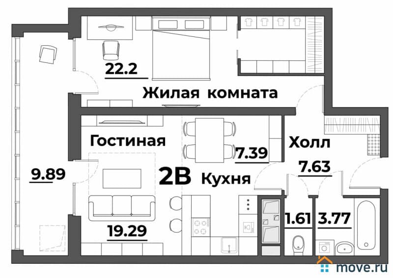 2-комн. квартира, 73 м²