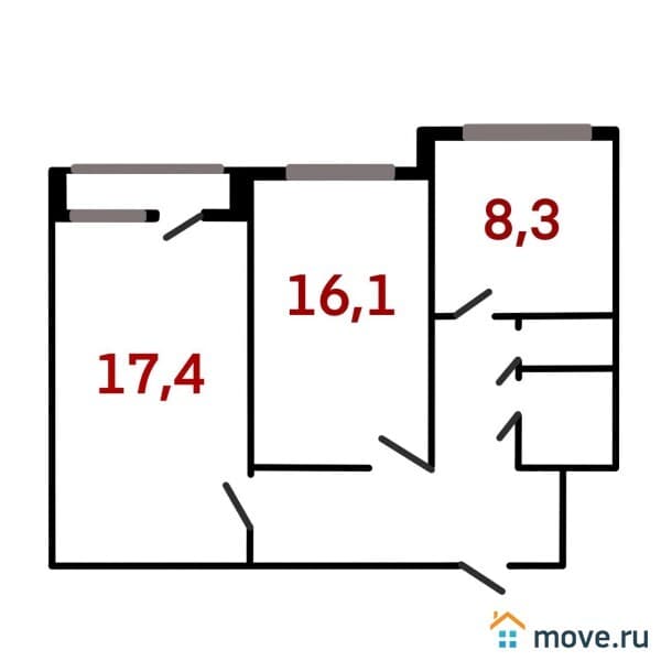 2-комн. квартира, 58.6 м²