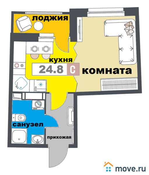 студия, 24.8 м&sup2;
