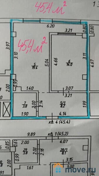 1-комн. квартира, 45.4 м²