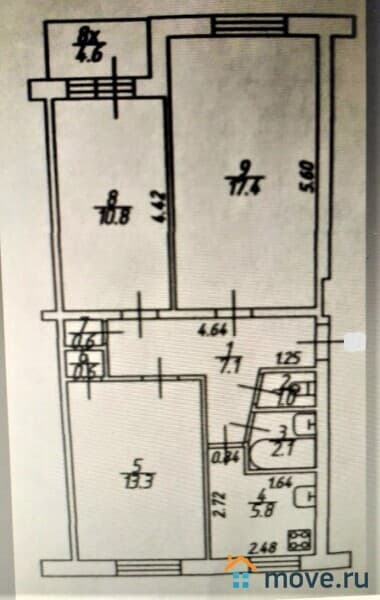 3-комн. квартира, 62 м²