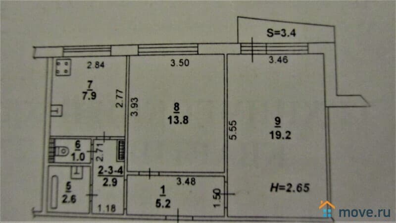 2-комн. квартира, 54 м²