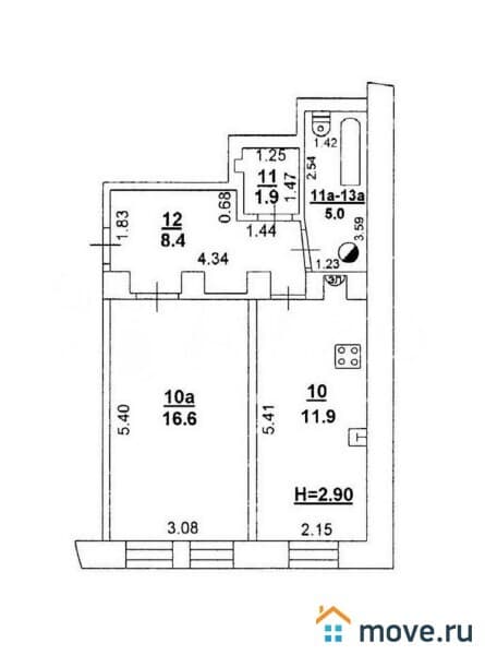 1-комн. квартира, 44 м²