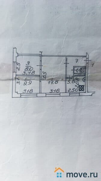 3-комн. квартира, 49.3 м²