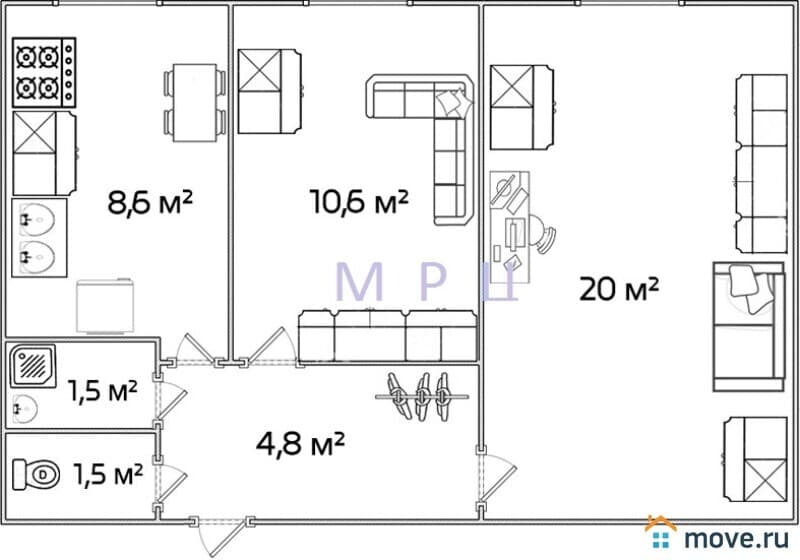 2-комн. квартира, 47.7 м²