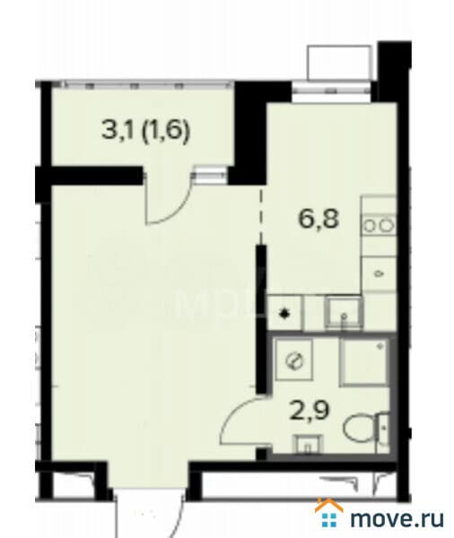 1-комн. квартира, 23.6 м²