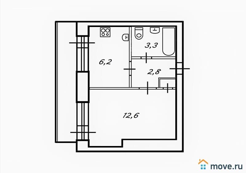 1-комн. квартира, 25.2 м²