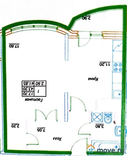 1-комн. квартира, 42.1 м²