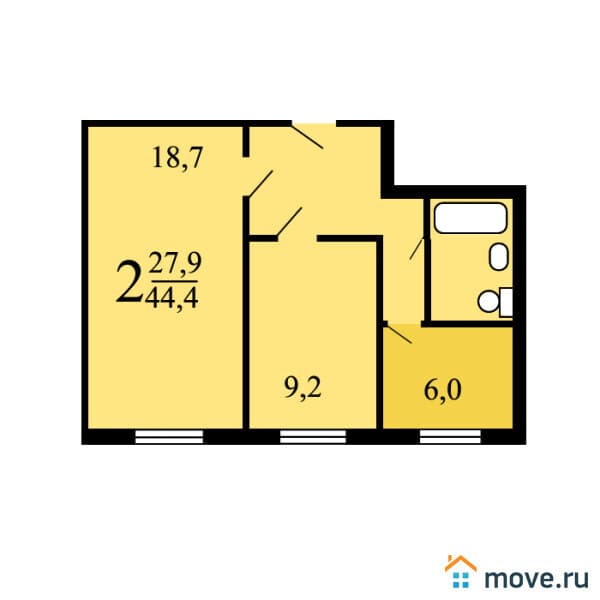 2-комн. квартира, 44.4 м&sup2;