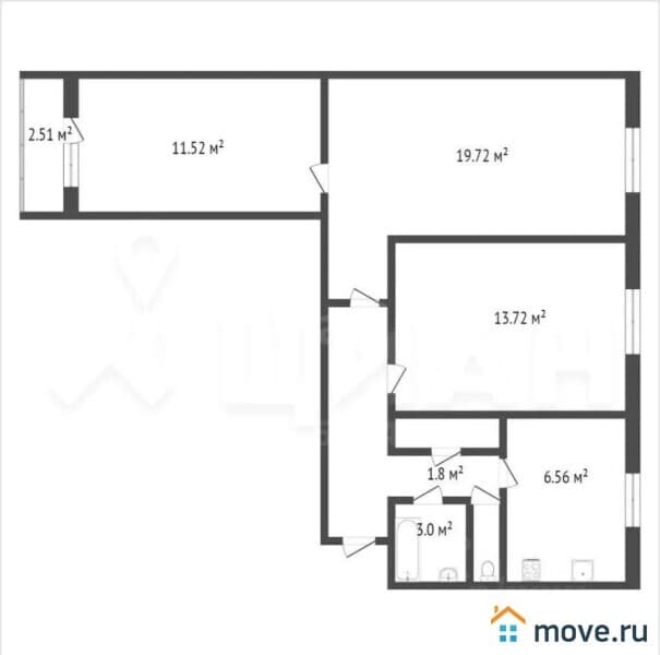 3-комн. квартира, 65.5 м&sup2;