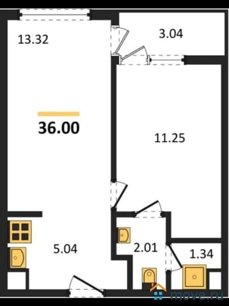 1-комн. апартаменты, 36 м²