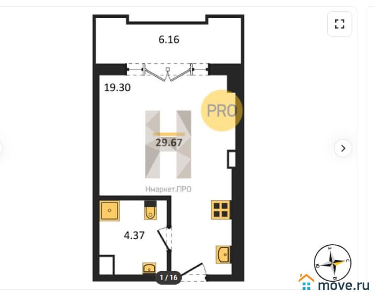 1-комн. апартаменты, 29.8 м²