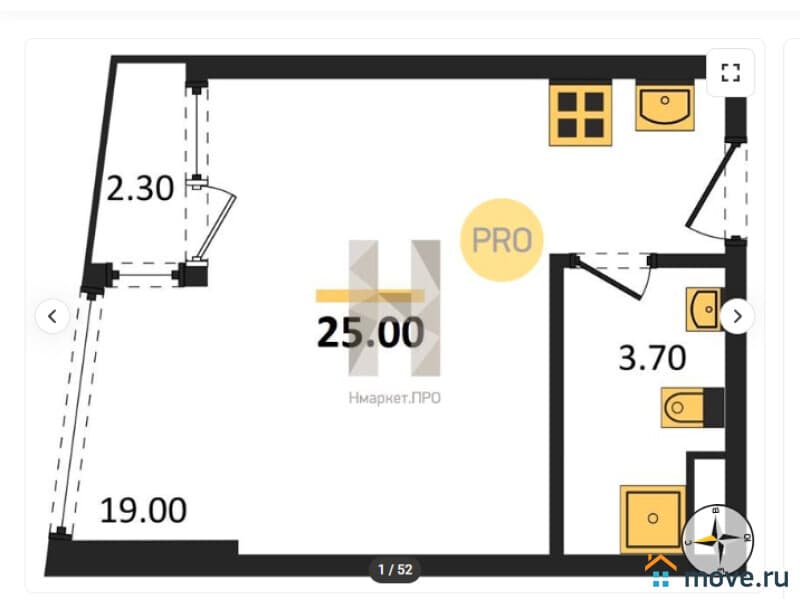 1-комн. апартаменты, 24.7 м²