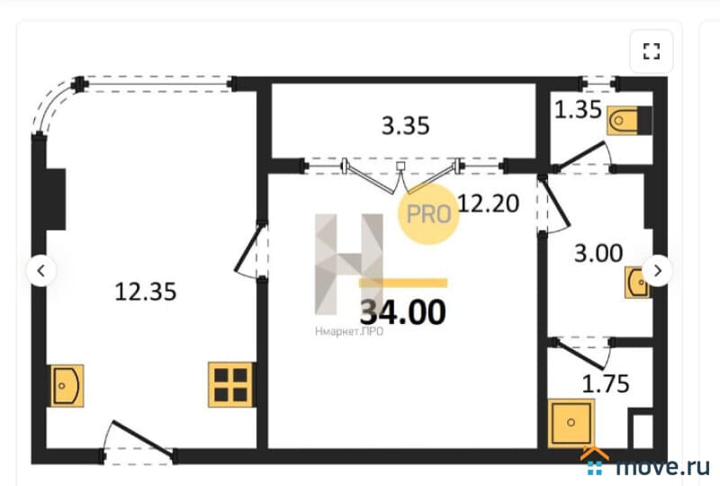 2-комн. апартаменты, 34 м²