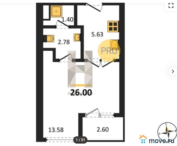 1-комн. квартира, 26 м²