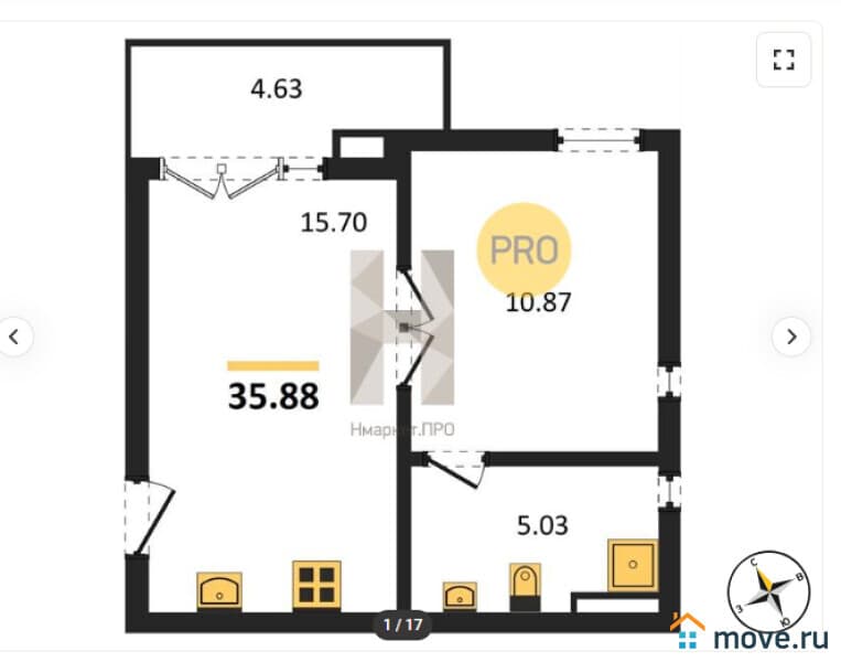 1-комн. апартаменты, 35.8 м²