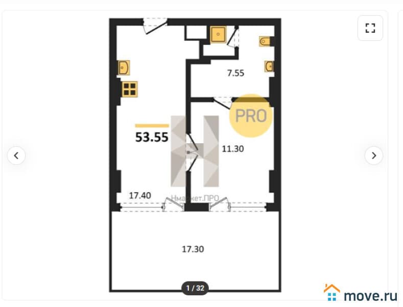 2-комн. апартаменты, 53.5 м²