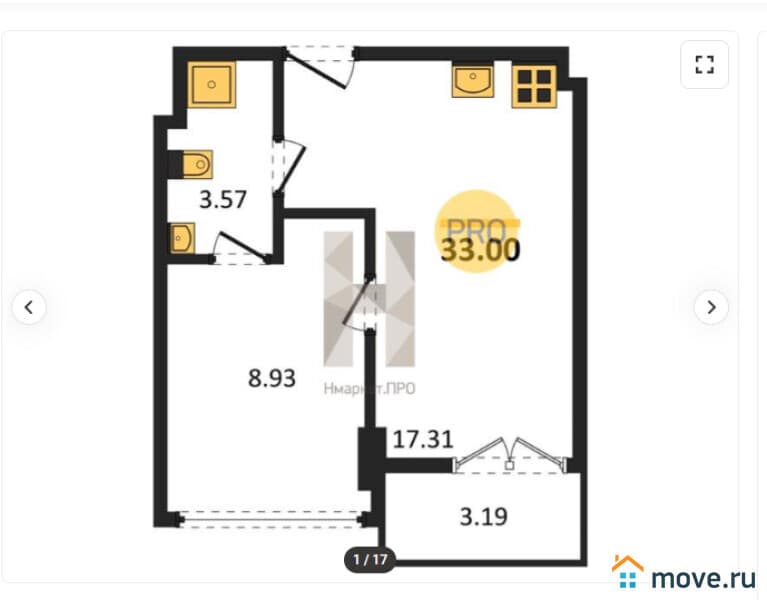 1-комн. апартаменты, 33 м²