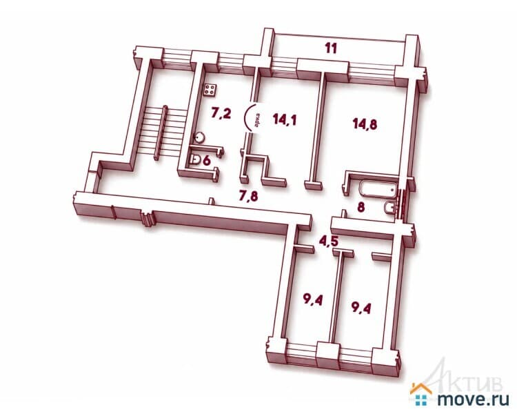 4-комн. квартира, 72.8 м&sup2;