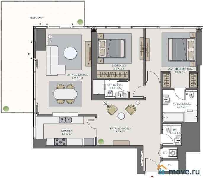 2-комн. апартаменты, 82 м²